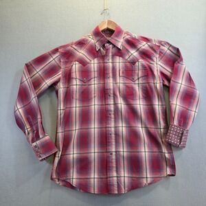Stetson Men's Red Plaid Long Sleeve Pearl Snap Flip Cuff Western Shirt Sz Small